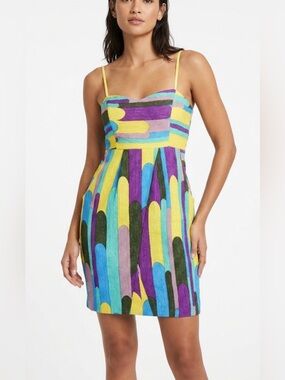 Tibi Multicolor Abstract Mini Dress - Yellow, Purple & Blue Size 2